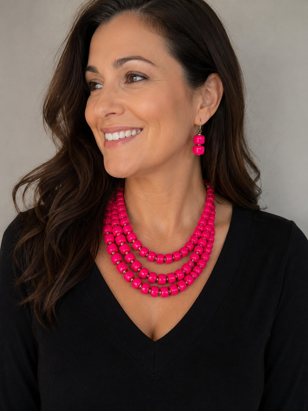Premier Designs Pink Bead Necklace Earrings Set Convertible Statement Gold Tone